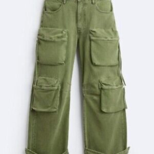 Jean cargo oversized vert kaki