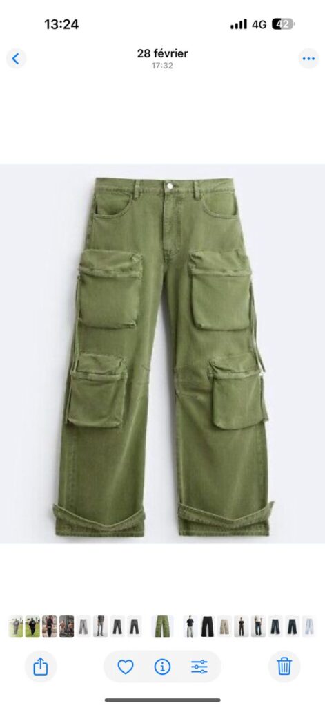 Jean cargo oversized vert kaki