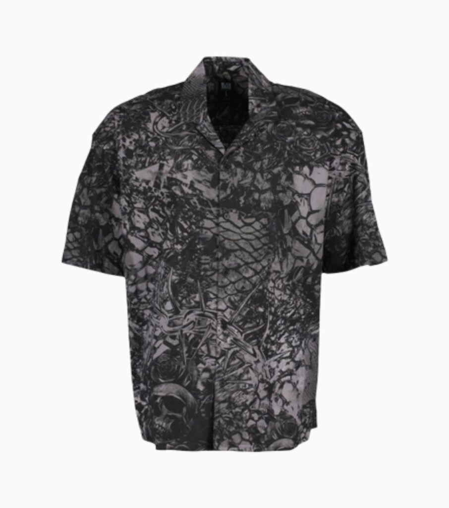 Chemise streetwear Y2K motif 'Dark' (Roses, Serpent, Tête de mort)